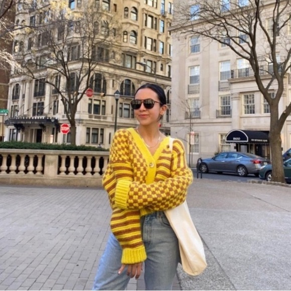 ZARA Bloggers Favorite Combination Jacquard Knit Cardigan Yellow Mustard c3. - Picture 3 of 16